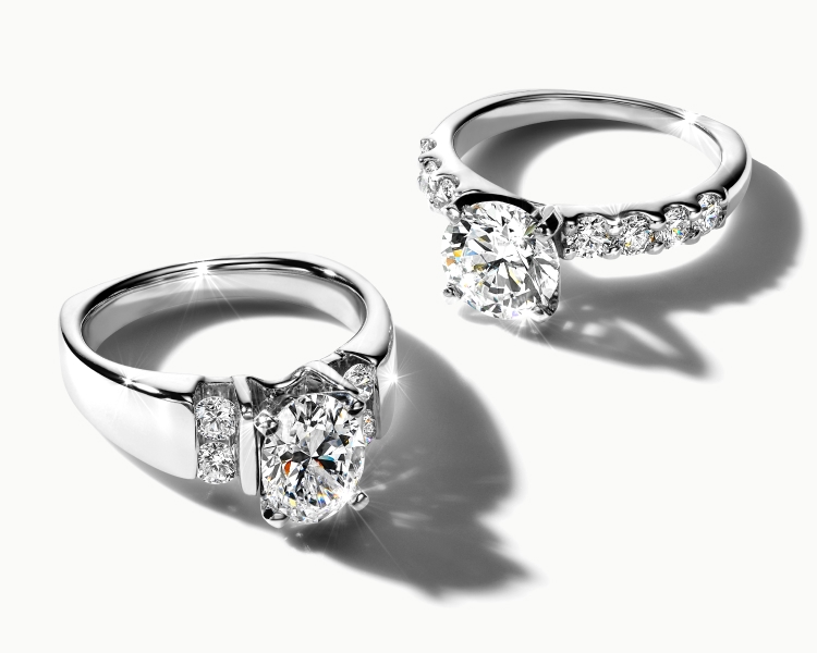 Image of two diamond rings featured with the option of different jewelry metal types