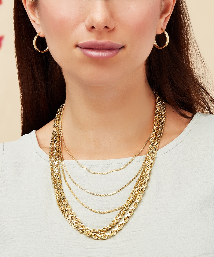 Explore gold necklaces, bracelets and more with unique textures and designs.