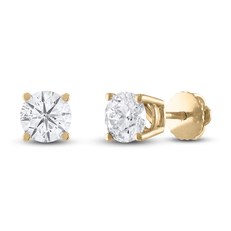 Diamond Solitaire Stud Earrings 1/2 ct tw Round 14K Yellow Gold (I1/I)