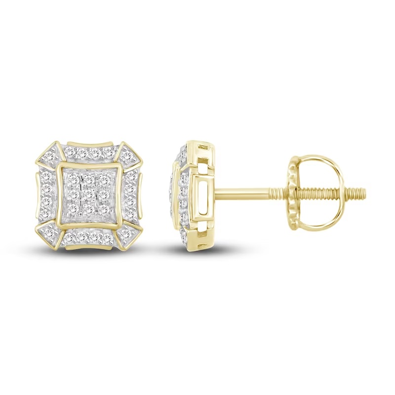 Men's Diamond Stud Earrings 1/6 ct tw Round 10K Yellow Gold