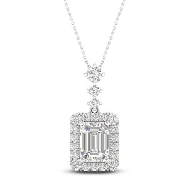 Lab-Grown Diamond Pendant Necklace 1-1/2 ct tw Round/Emerald 14K White Gold
