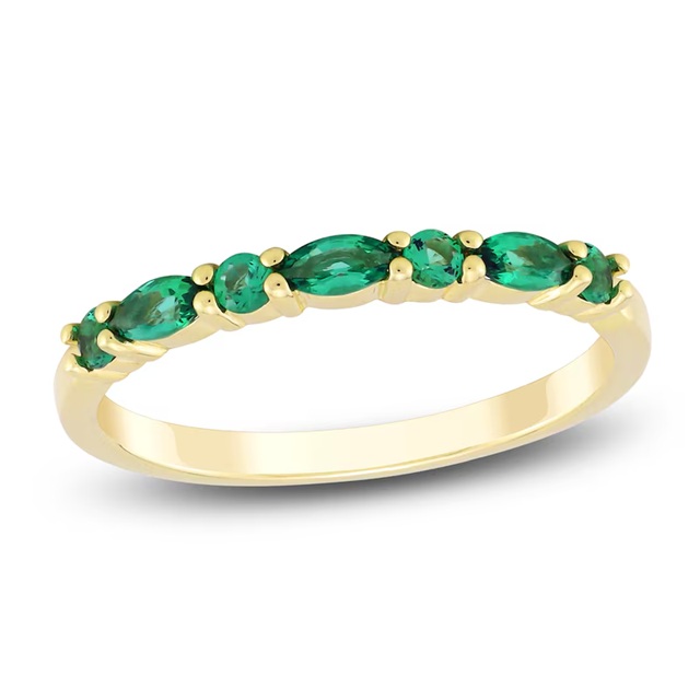 Marquise & Round-Cut Lab-Created Emerald Stackable Ring 10K Yellow Gold