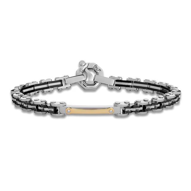 Baraka Men's Link Bracelet with Diamond Accent Stainless Steel, Black Ion Plating & 18K Yellow Gold 7.75"