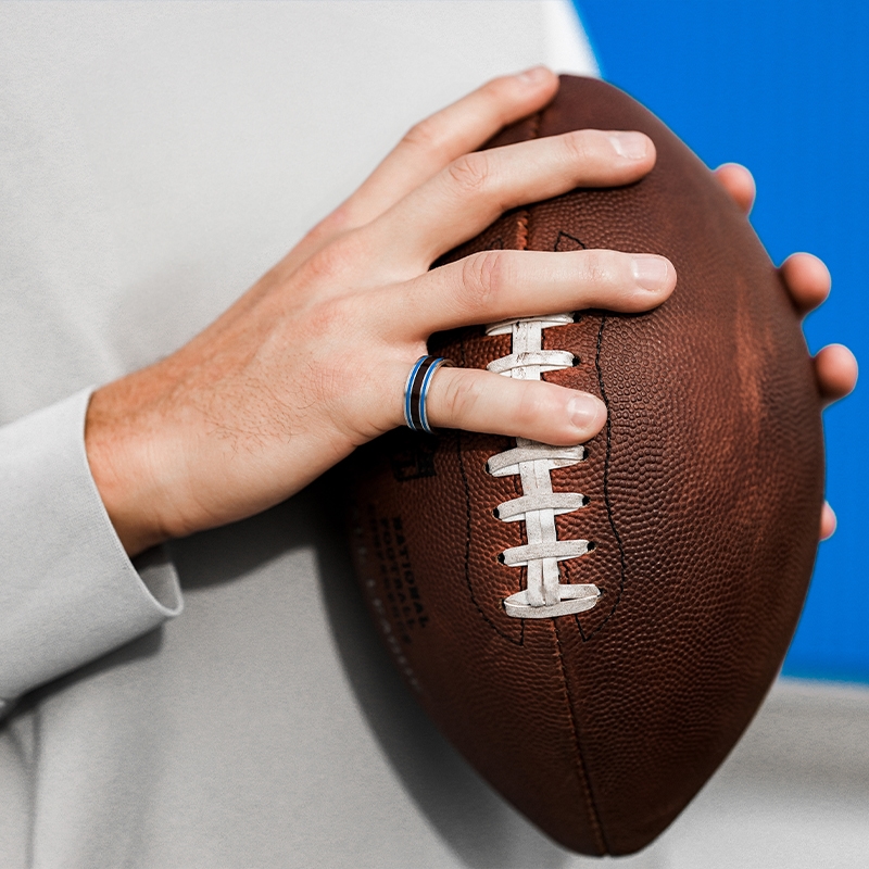 Side view of the exclusive Jared Goff game ball ring