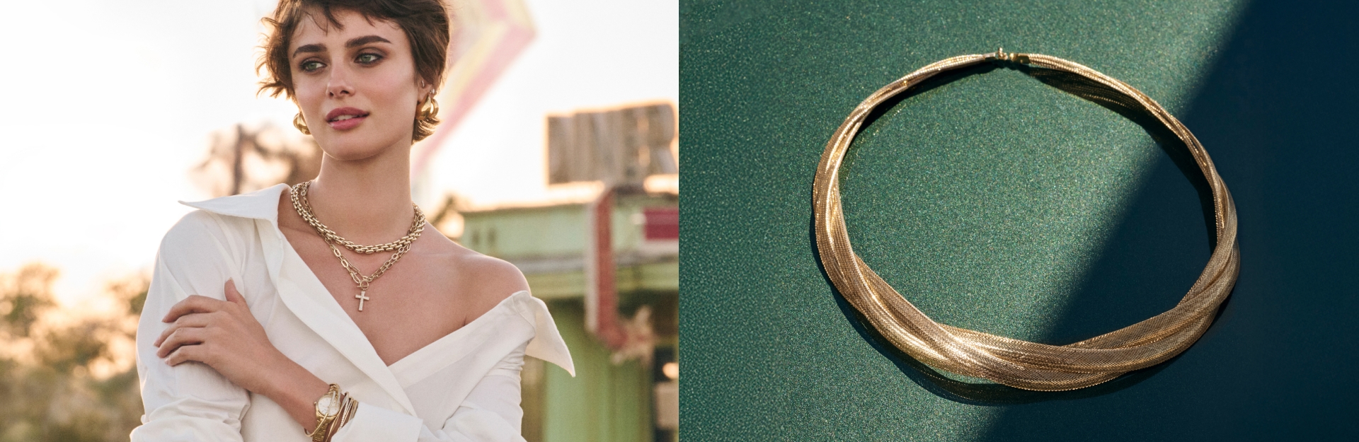 Love Highway featured bold gold earrings, gold necklaces, gold hoops and more.