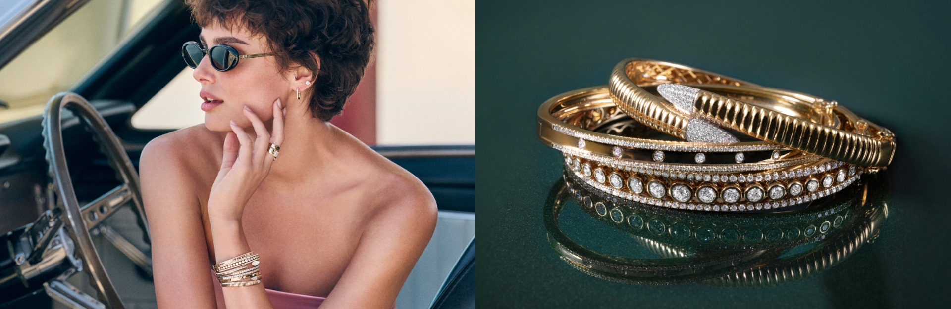 Love Highway featured stacking rings, stacking bracelets, layering necklaces and more in gold and diamonds.