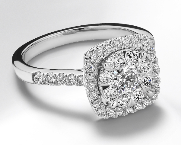 Love's Radiance composite center diamond engagement ring on a white background.