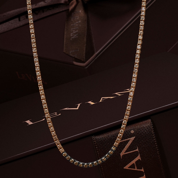 Le Vian diamond tennis necklace in 14K rose gold with shades of brown diamonds