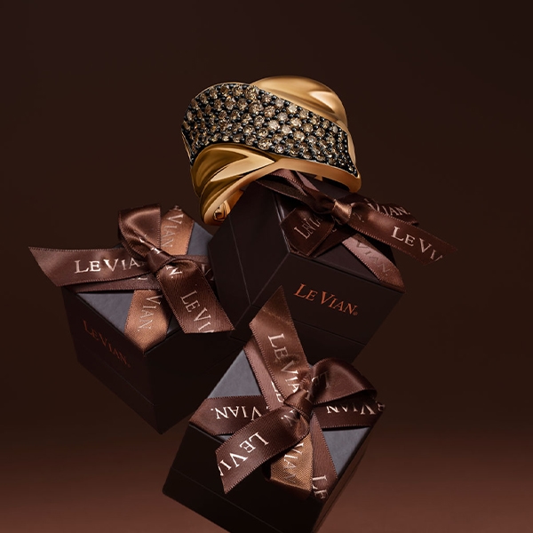 Le Vian special boxed fashion ring in 14K yellow gold with brown and white diamonds