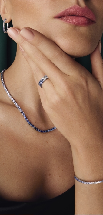 Le Vian Denim Ombre featuring shades of blue sapphires.