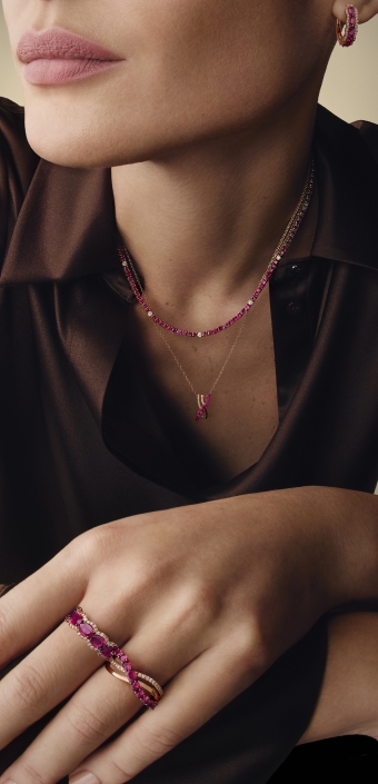 Le Vian Ruby jewelry styles stacked and layered together.