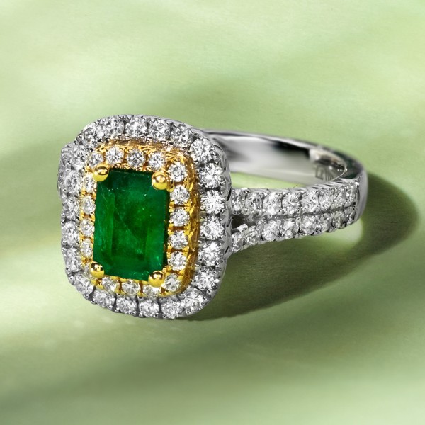 Le Vian natural emerald ring with 7/8ctw vanilla diamonds in platinum/18K honey gold on sale for $3,850.00