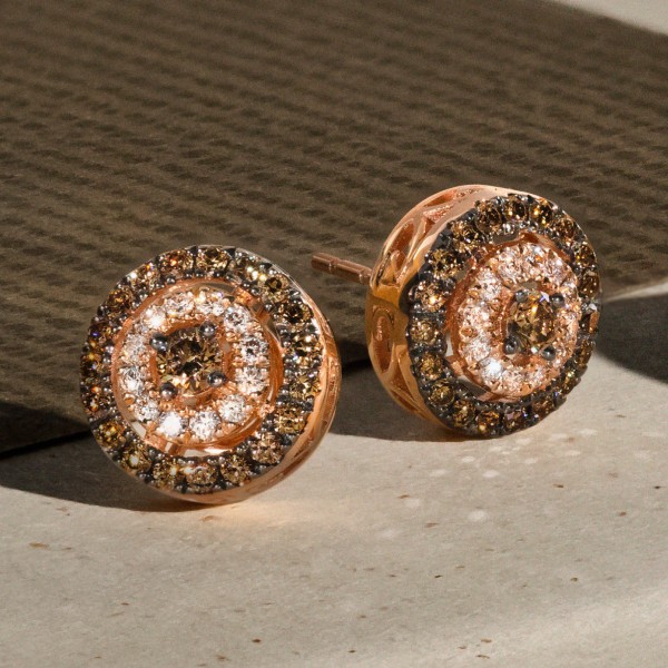 Le Vian Chocolate & Vanilla 5/8ctw Diamond stud earrings ring in 14K Strawberry gold on sale for $1,400.00 
