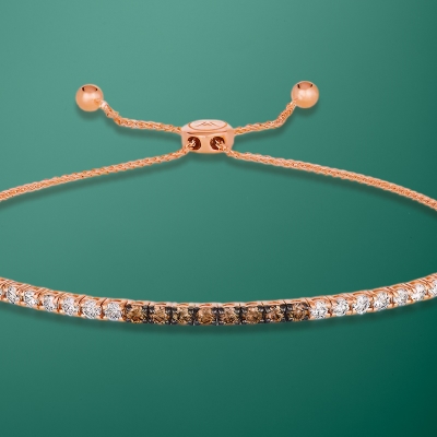 Le Vian Superbuy bolo bracelet in 14K strawberry gold with 1/2 ct tw black, chocolate & vanilla diamonds