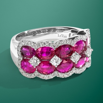 Le Vian Superbuy 14K white gold ruby ring with 5/8 ct tw of vanilla diamonds