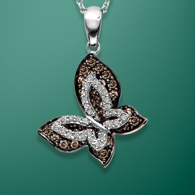 Le Vian Superbuy ring in 14K white gold butterfly pendant with 5/8 ct tw of chocolate and vanilla diamonds.