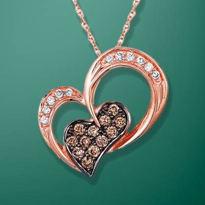 Le Vian Superbuy heart pendant 14K rose gold with 1/5 ct tw chocolate and vanilla diamonds.