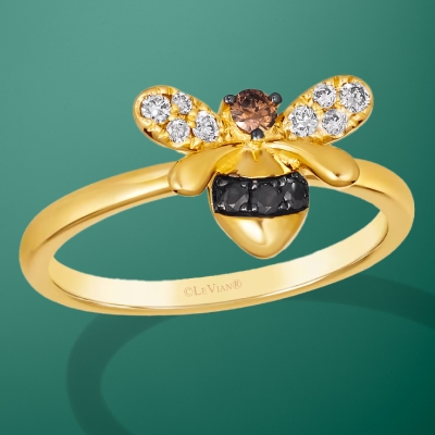 Le Vian Superbuy bee ring in 14K honey gold with 1/5 ctw black, chocolate and vanilla diamonds