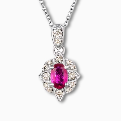 Le Vian Superbuy 14K white gold necklace with oval-cut ruby and 1/6 ct tw of diamonds.