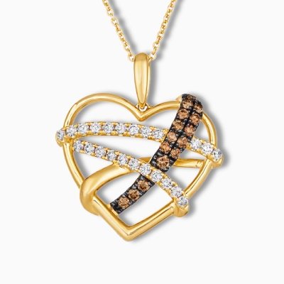 Le Vian Superbuy heart necklace in 14K yellow gold with 1/2 ct tw chocolate & vanilla diamonds.