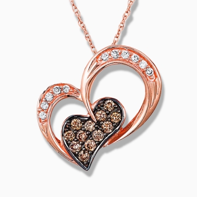 Le Vian Superbuy heart pendant in 14K rose gold with 1/5 ct tw chocolate and vanilla diamonds.