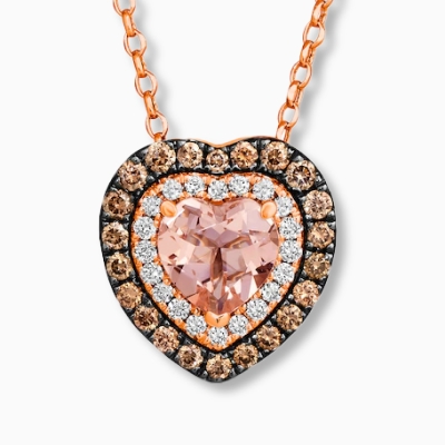 Le Vian Superbuy heart pendant with morganite center stone and 1/2 ct tw chocolate & vanilla diamonds.