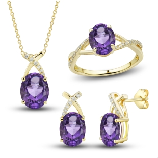 Amethyst necklace, earrings and ring