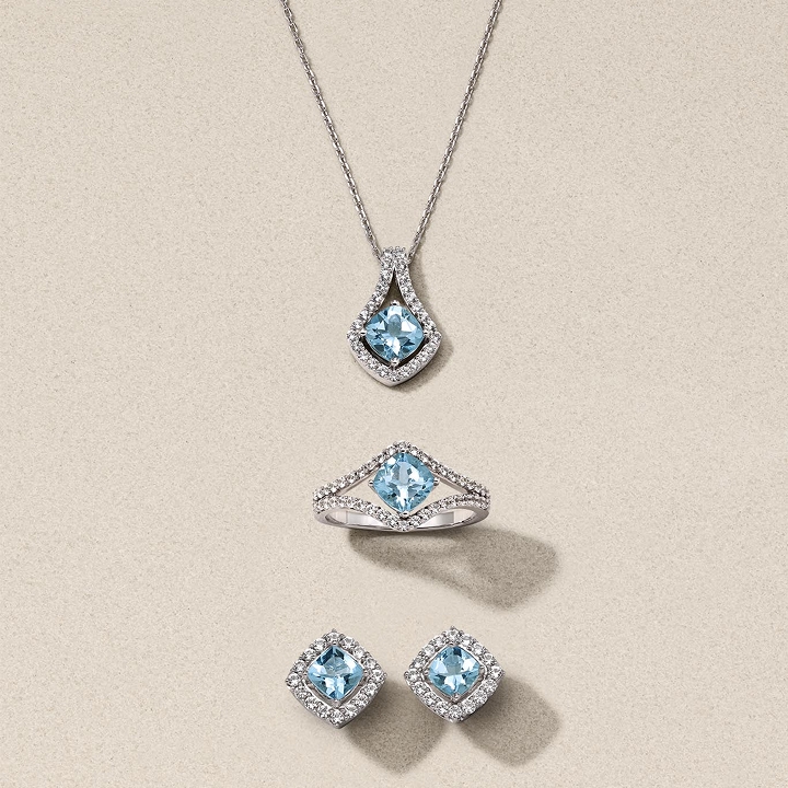 Aquamarine necklace, ring and earrings set