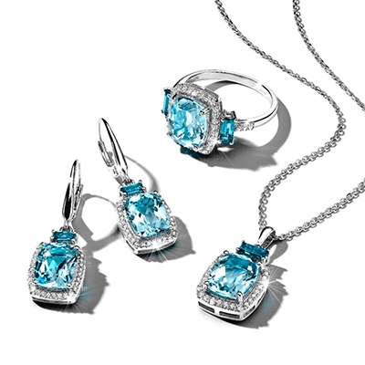 Blue topaz necklace, earrings and ring