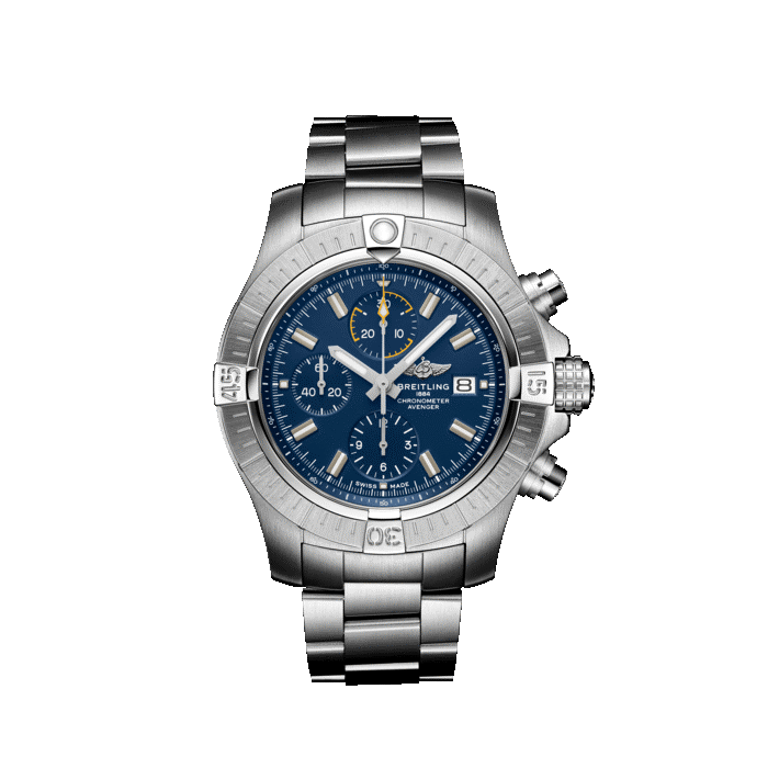 Breitling Avenger Chronograph 45MM watch with blue dial and stainless steel bracelet