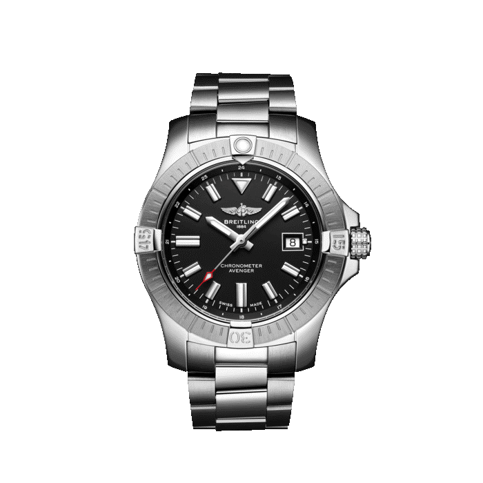 Breitling stainless steel AVENGER AUTOMATIC 43 watch with black dial
