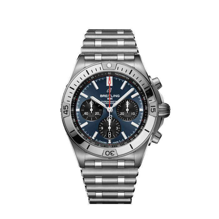 Breitling Chronomat B01 42 watch with blue dial and stainless steel bracelet