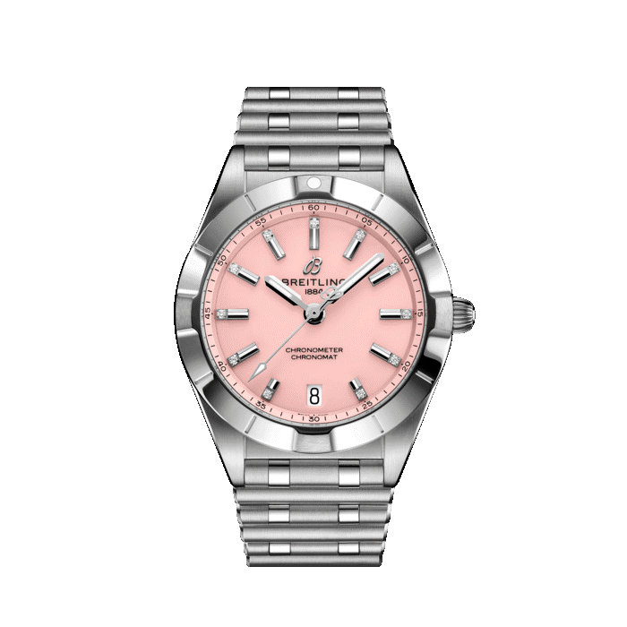 Breitling Chronomat for women with pink dial and stainless steel bracelet