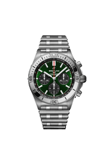 Breitling Chronomat watch for men with green dial and stainless steel bracelet
