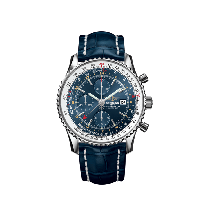 Breitling Navitimer Chronograph 46MM watch with blue dial and steel bracelet