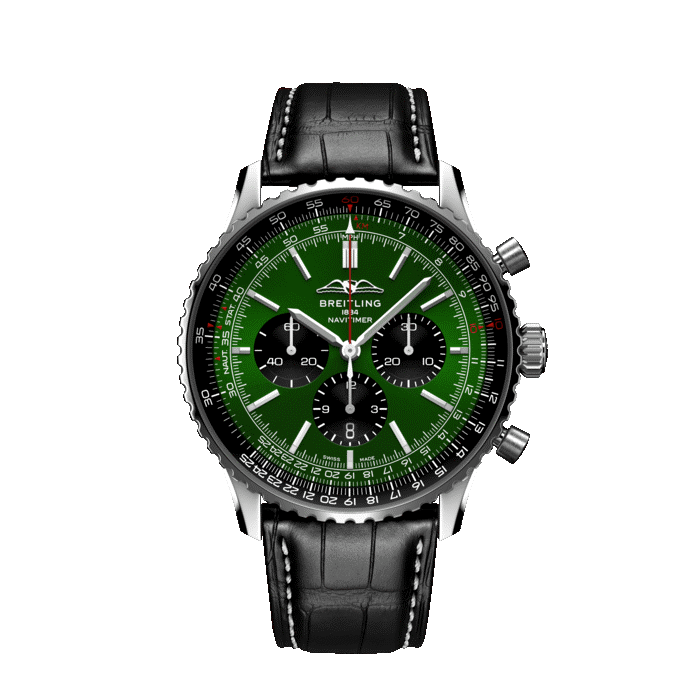 Breitling Navitimer B01 Chronograph 46MM with green dial and black leather strap