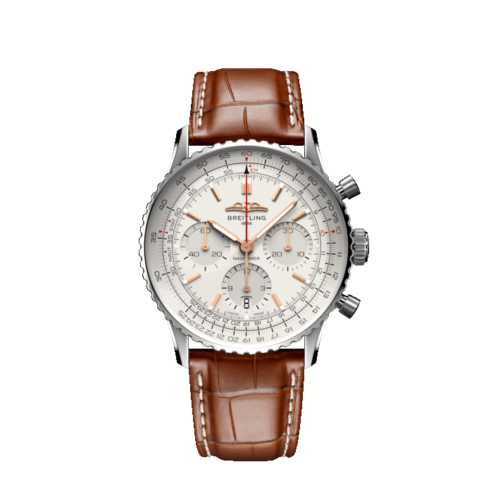 Breitling Navitimer B01 Chronograph 41MM with silver dial and brown leather strap