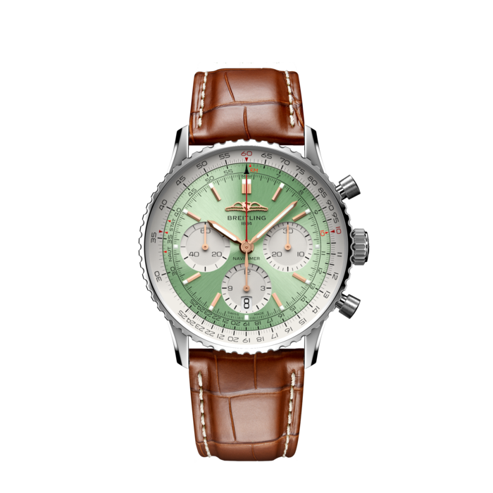 Breitling Navitimer B01 Chronograph 41MM with mint green dial and brown leather strap