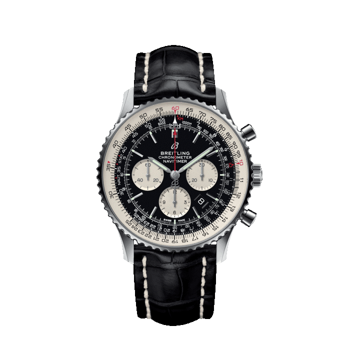 Breitling Navitimer B01 Chronograph 46MM with black dial and black leather strap
