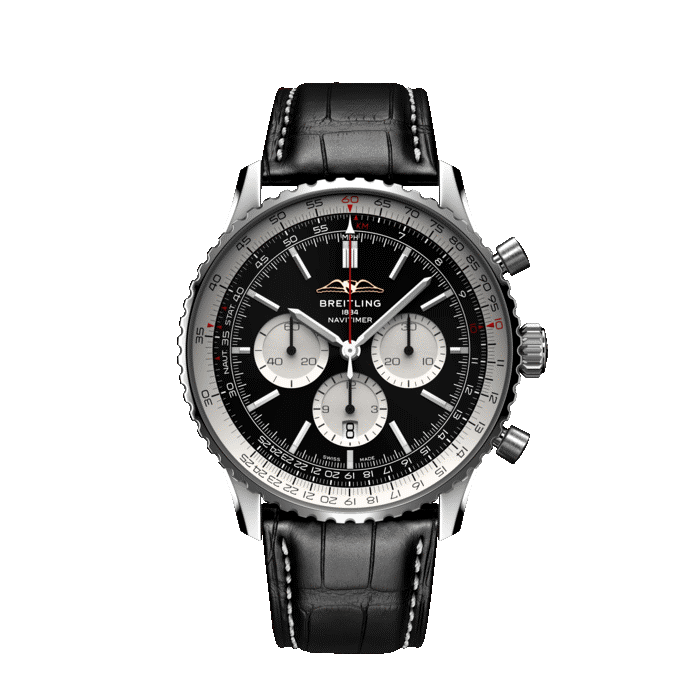 Breitling Navitimer Chronograph B01 46 MM with black dial and black leather strap