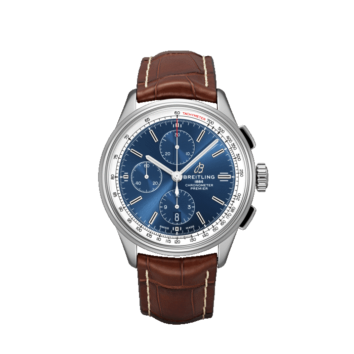 Breitling Premier Chronograph 42MM with blue dial and brown leather strap