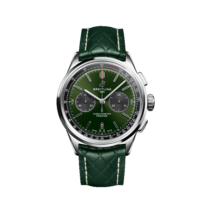 Breitling Premier B01 Chronograph Bently British Racing Green watch with green dial and green leather strap