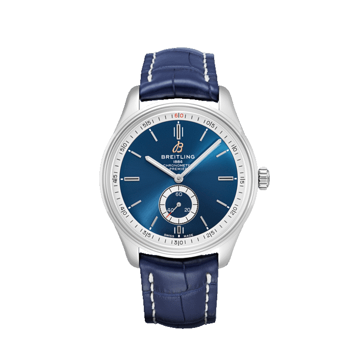 Breitling PREMIER AUTOMATIC 40 watch with blue dial and blue leather strap