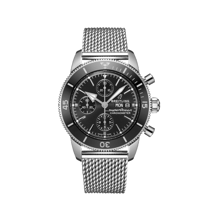 Breitling Superocean Heritage Chronograph steel watch with volcano black dial and steel bracelet