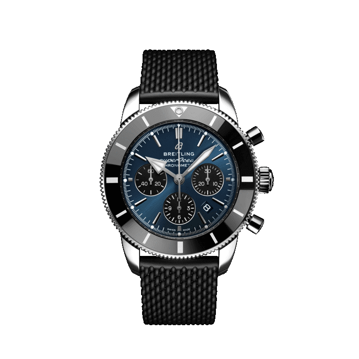 Breitling Superocean Heritage B01 Chronograph 44MM steel watch with blackeye blue dial and black rubber strap