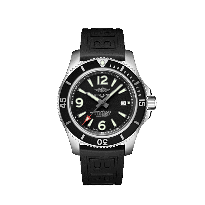 Breitling Superocean Automatic 44MM steel watch with black dial and black strap