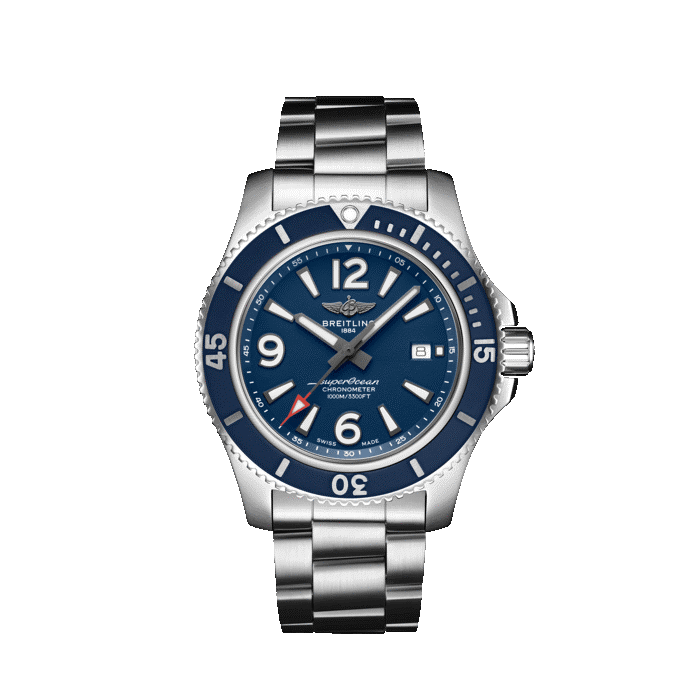 Breitling Superocean Automatic 44MM steel watch with blue dial and steel bracelet