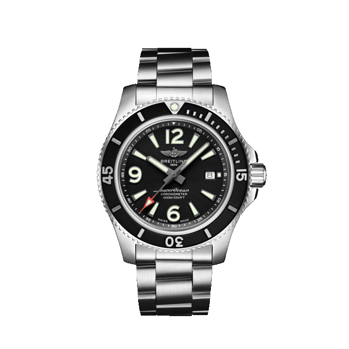Breitling Superocean Automatic 44MM steel watch with black dial and steel bracelet