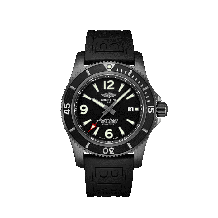 Breitling Superocean Automatic 46MM black steel watch with black dial and black strap