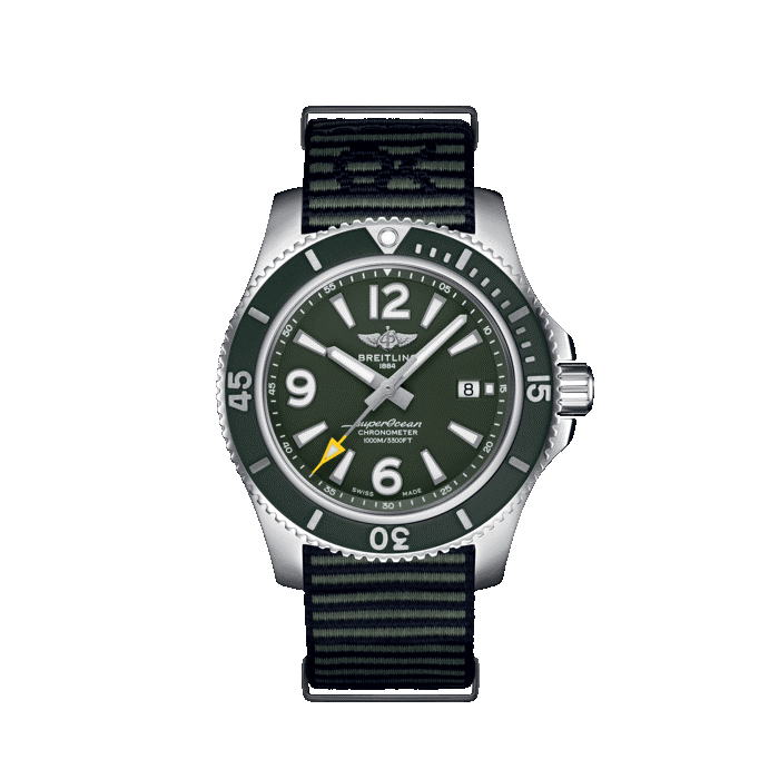 Breitling Superocean Automatic Outerknown steel watch with green dial and green strap